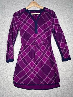 Banana Republic Purple Blue Plaid Long Sleeve Short Dress Petite 00